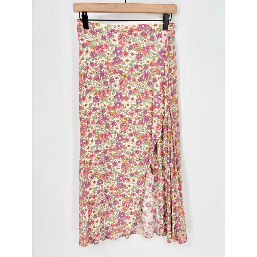 Rewind Cottagecore Prairiecore Floral Front Split Hem Midi Skirt Size M